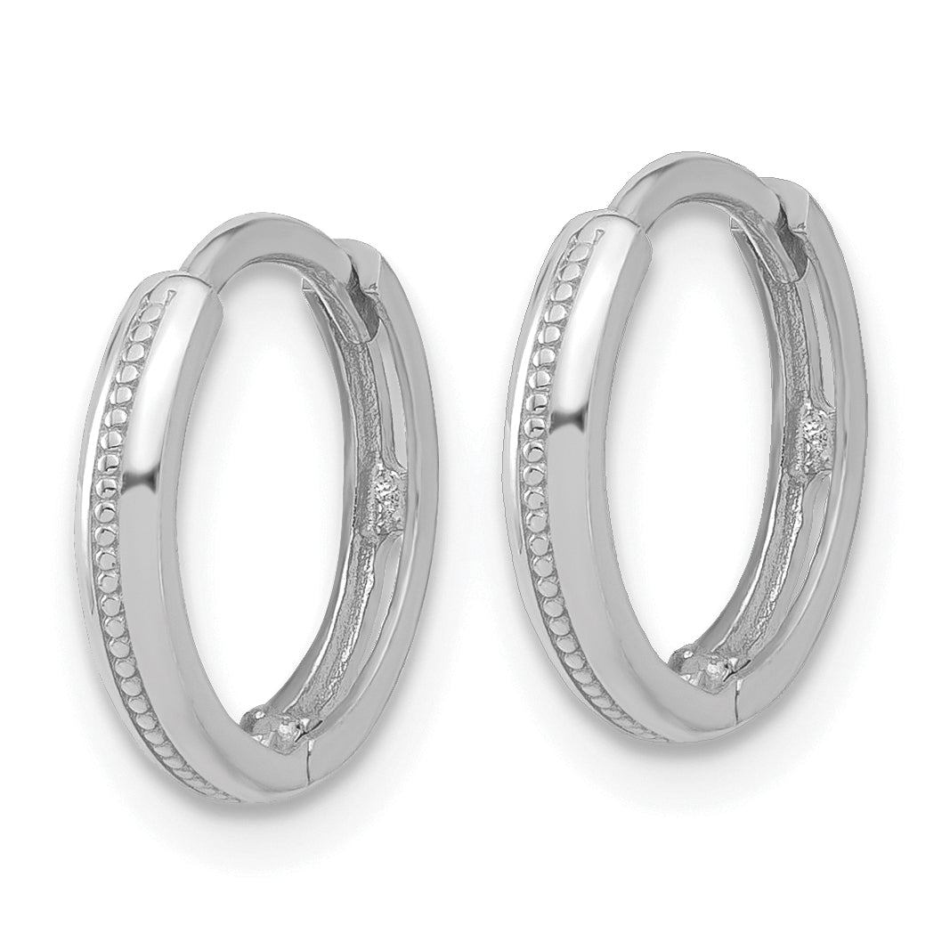14K White Gold Polished and Textured Huggie Hoop Earrings