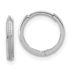 14K White Gold Polished and Textured Huggie Hoop Earrings