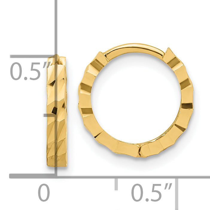 14K Polished and Diamond-cut Huggie Hoop Earrings