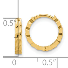 14K Polished and Diamond-cut Huggie Hoop Earrings