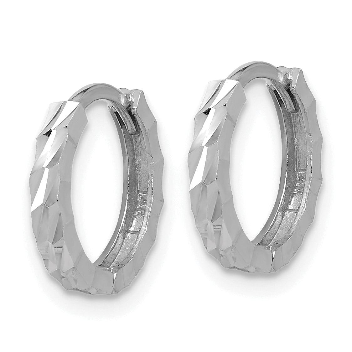 14K White Gold Polished/Diamond-cut Huggie Hoop Earrings