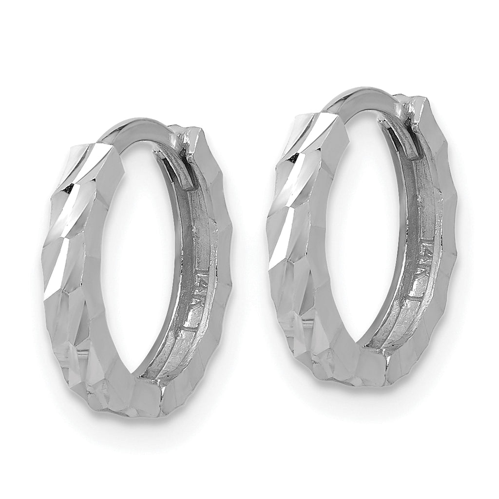 14K White Gold Polished/Diamond-cut Huggie Hoop Earrings