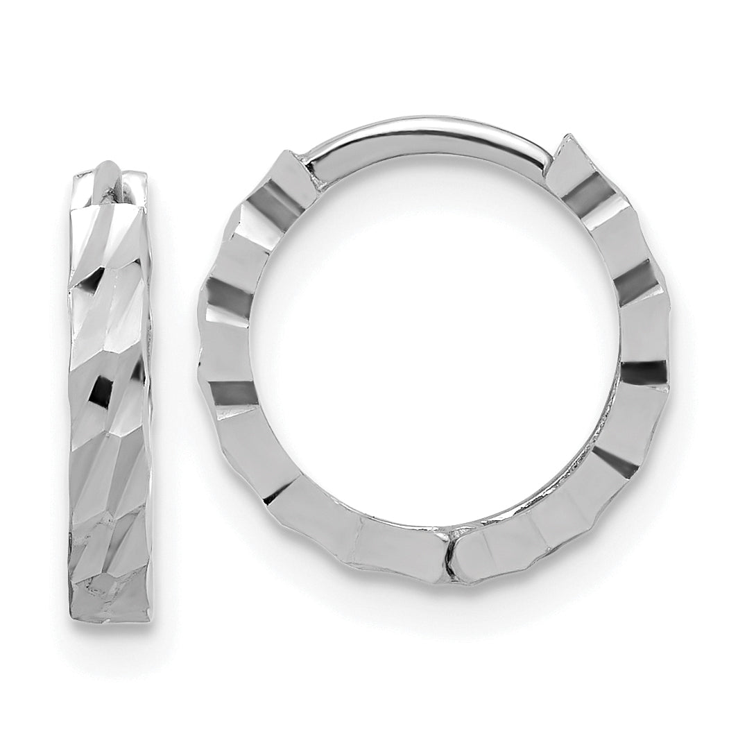 14K White Gold Polished/Diamond-cut Huggie Hoop Earrings Main image
