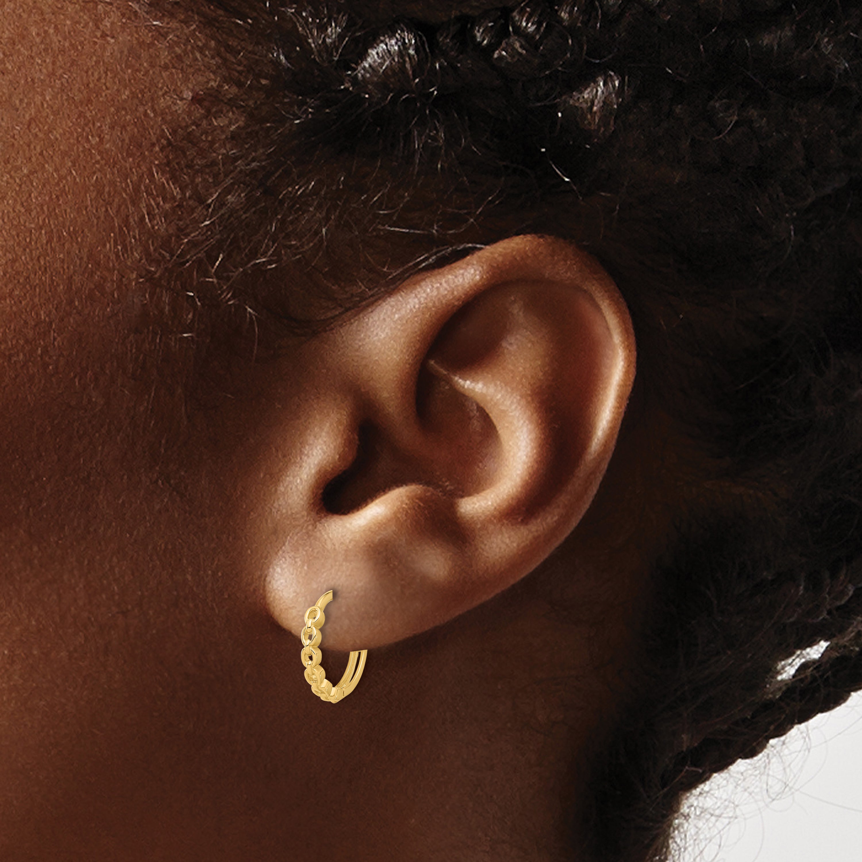14K Polished Round Link Pattern Huggie Hoop Earrings