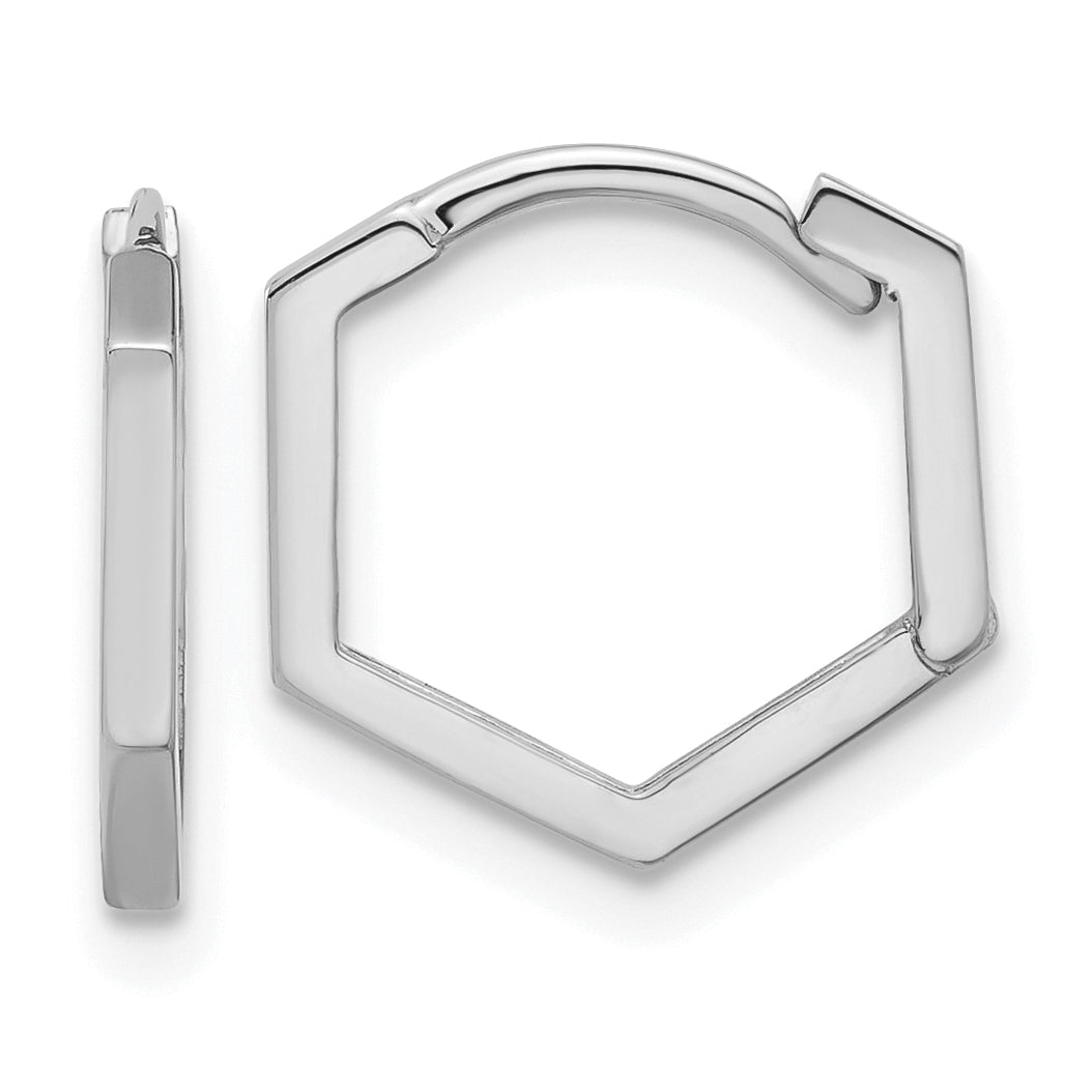 14K White Gold Polished Geometric Hoop Earrings Main image
