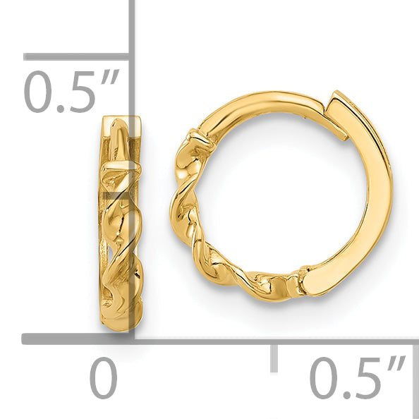 14K Polished Twisted Huggie Hoop Earrings