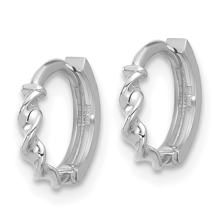 14K White Gold Polished Twisted Huggie Hoop Earrings