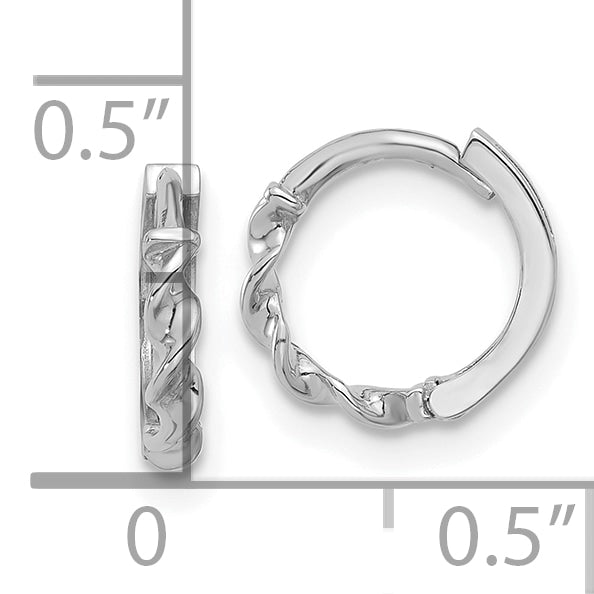 14K White Gold Polished Twisted Huggie Hoop Earrings