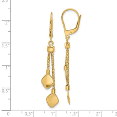 14K Polished and Brushed Dangle Leverback Earrings