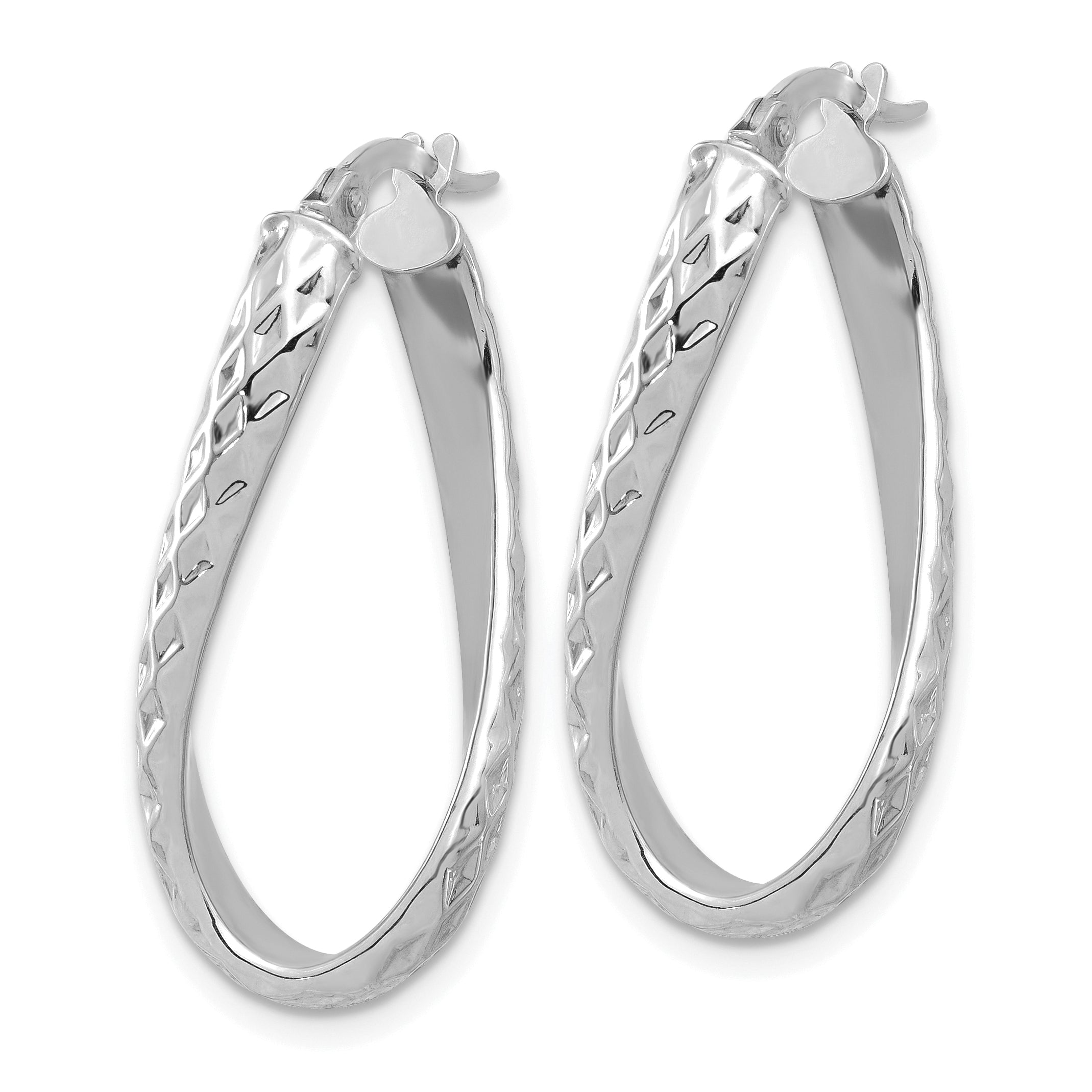 14K w/ White Rhodium Plating Polished & D/C Twist Hoop Earrings