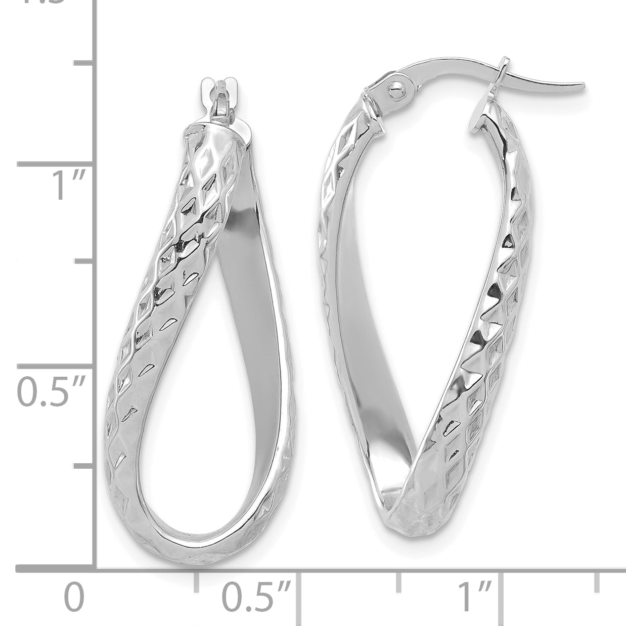 14K w/ White Rhodium Plating Polished & D/C Twist Hoop Earrings