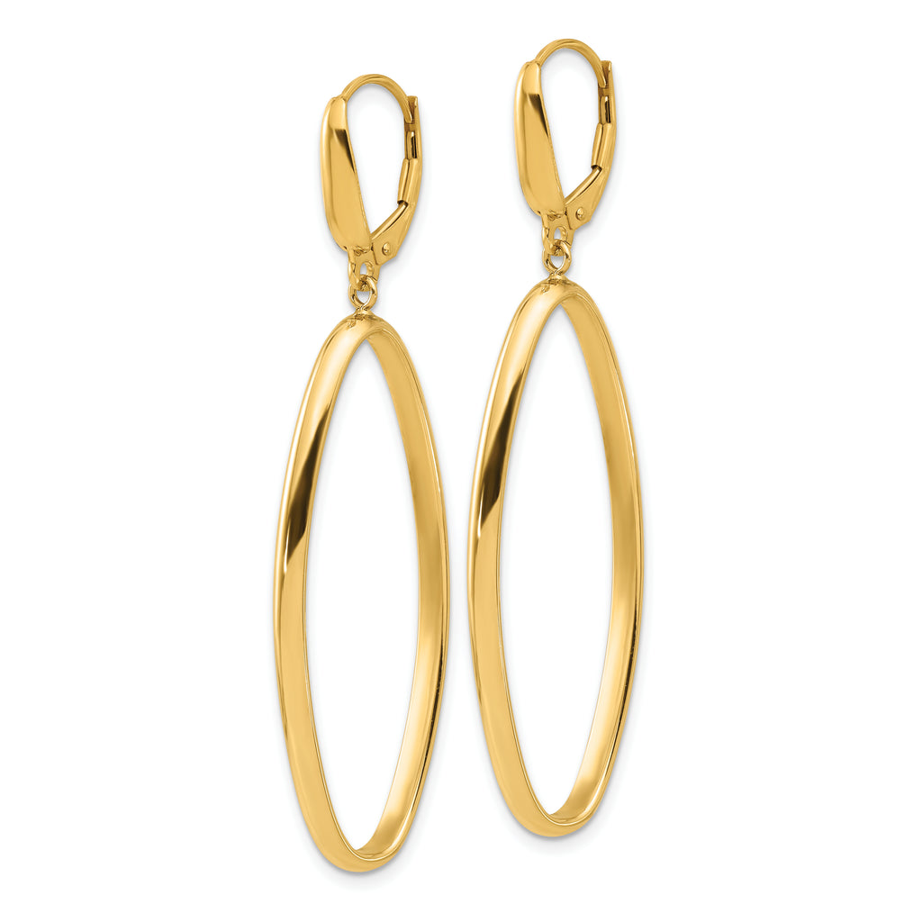 14K Polished Oval Dangle Leverback Earrings