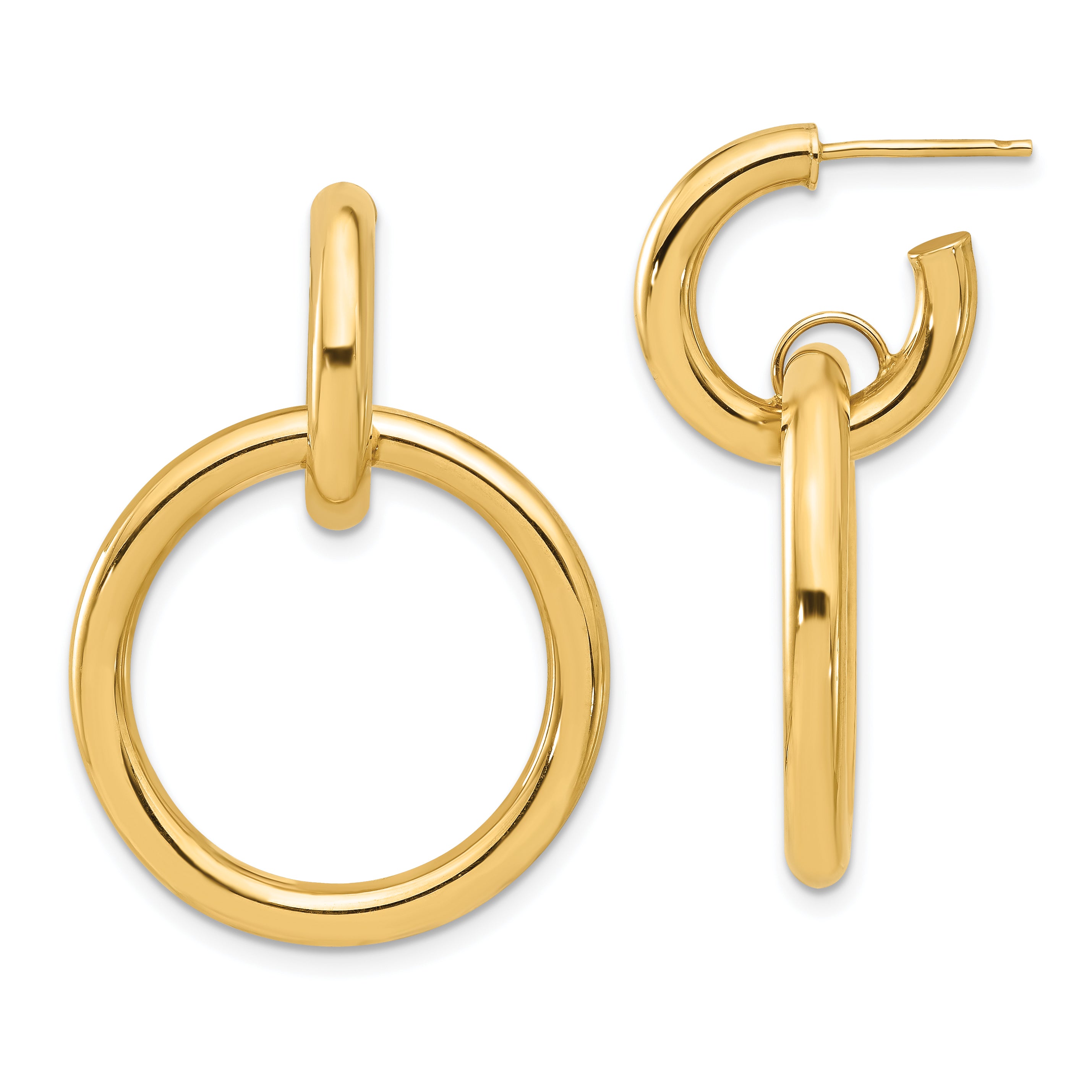 14K Polished Circle Dangle Hoop Post Earrings Main image