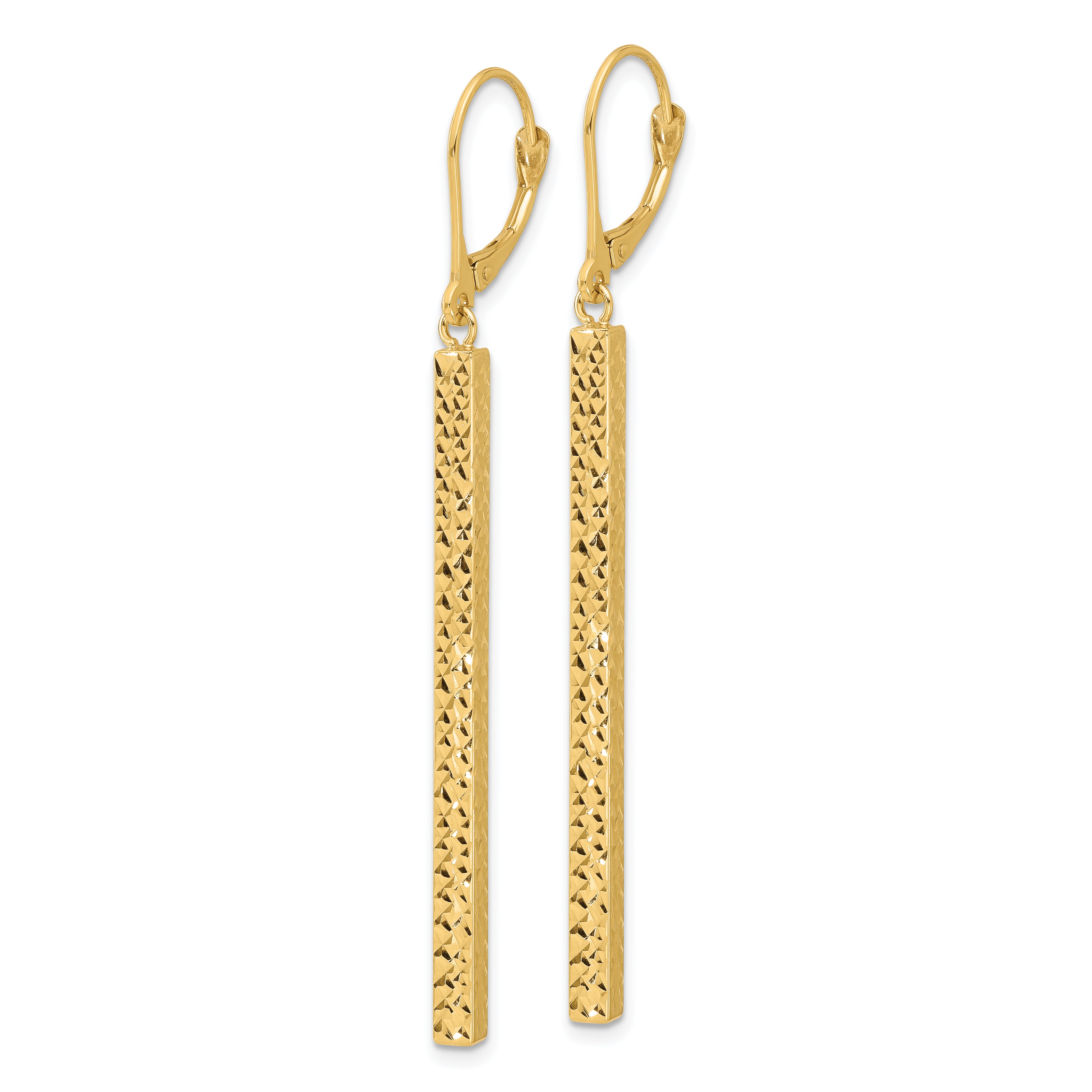 14K Polished and Diamond-cut Bar Dangle Leverback Earrings