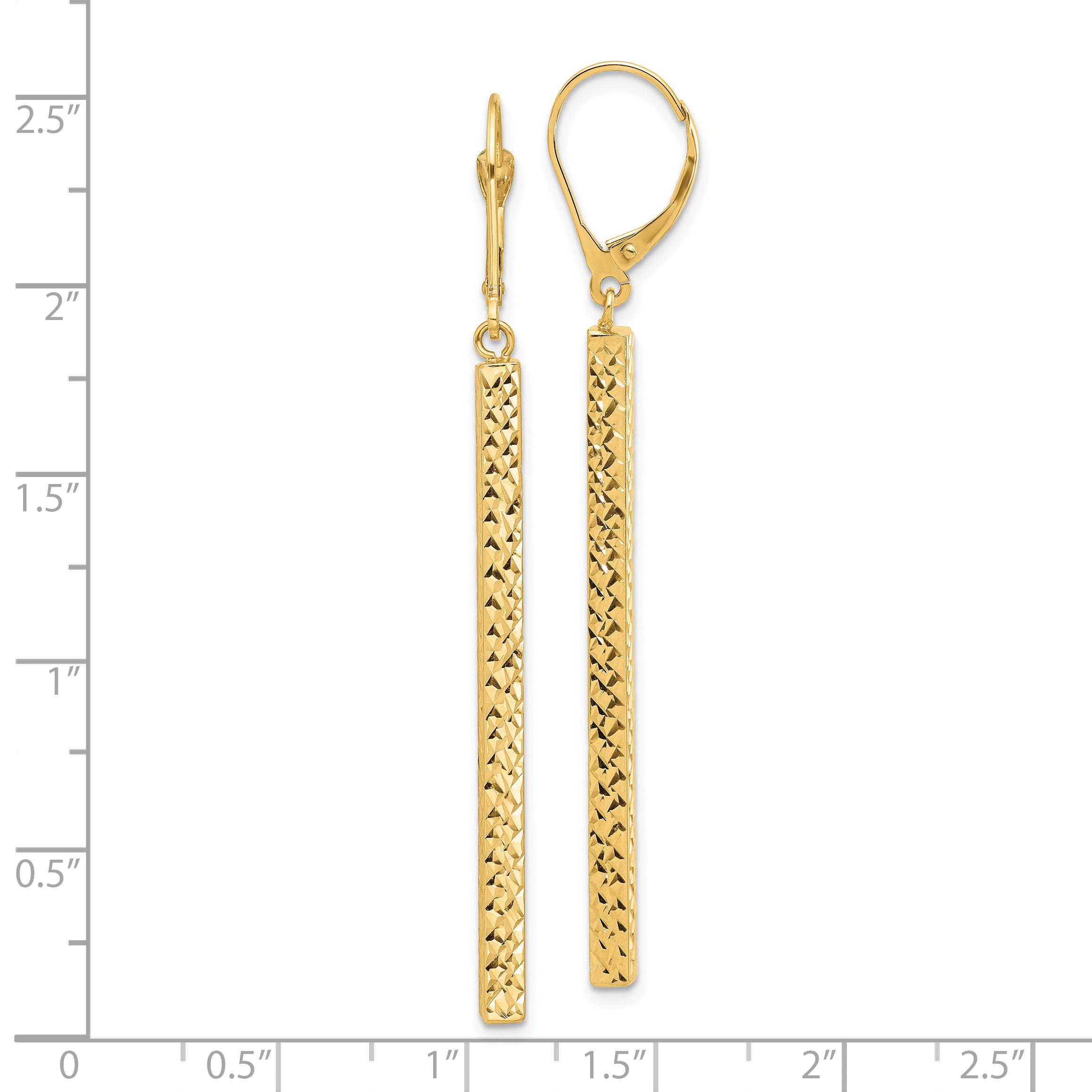 14K Polished and Diamond-cut Bar Dangle Leverback Earrings