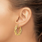 14K Polished and Textured Braided Hoop Earrings