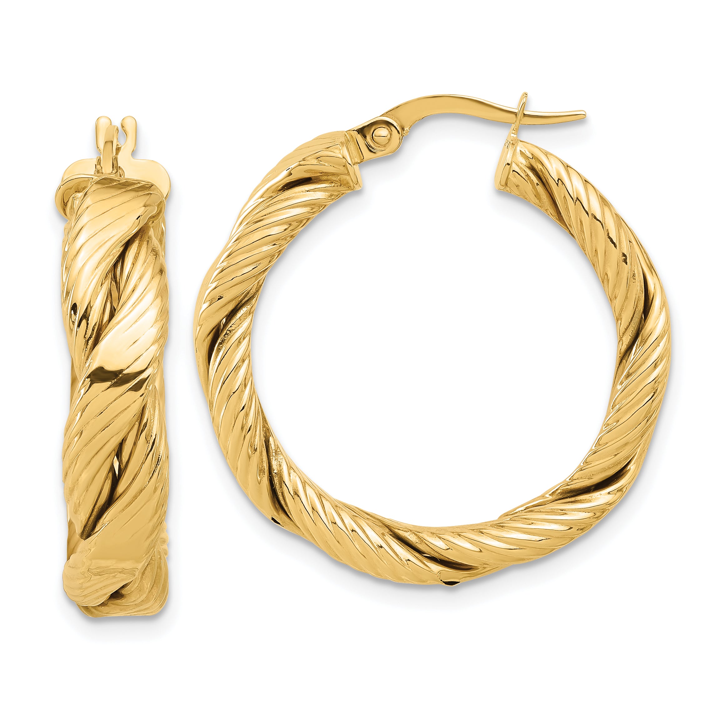 14K Polished and Textured Braided Hoop Earrings Main image