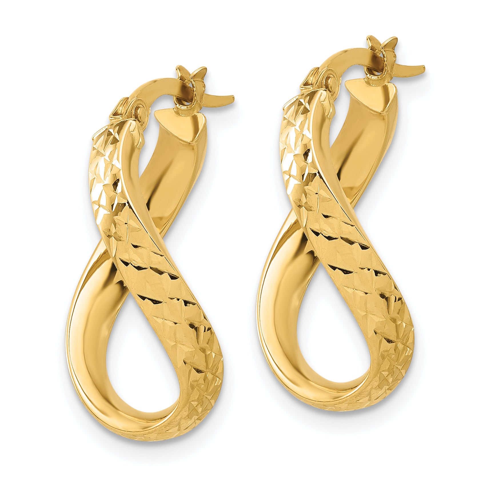 14K Polished and Diamond-cut Twist Hoop Earrings Secondary image