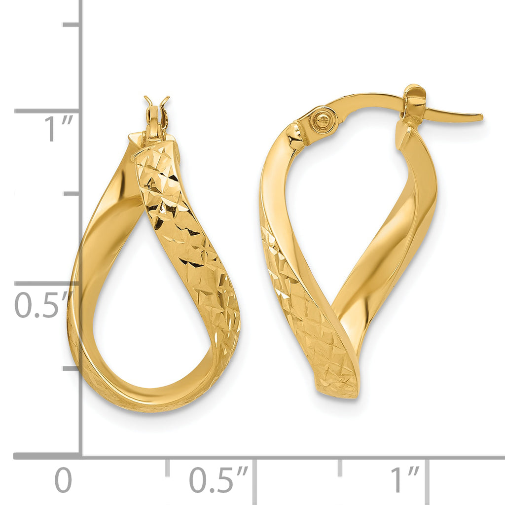 14K Polished and Diamond-cut Twist Hoop Earrings
