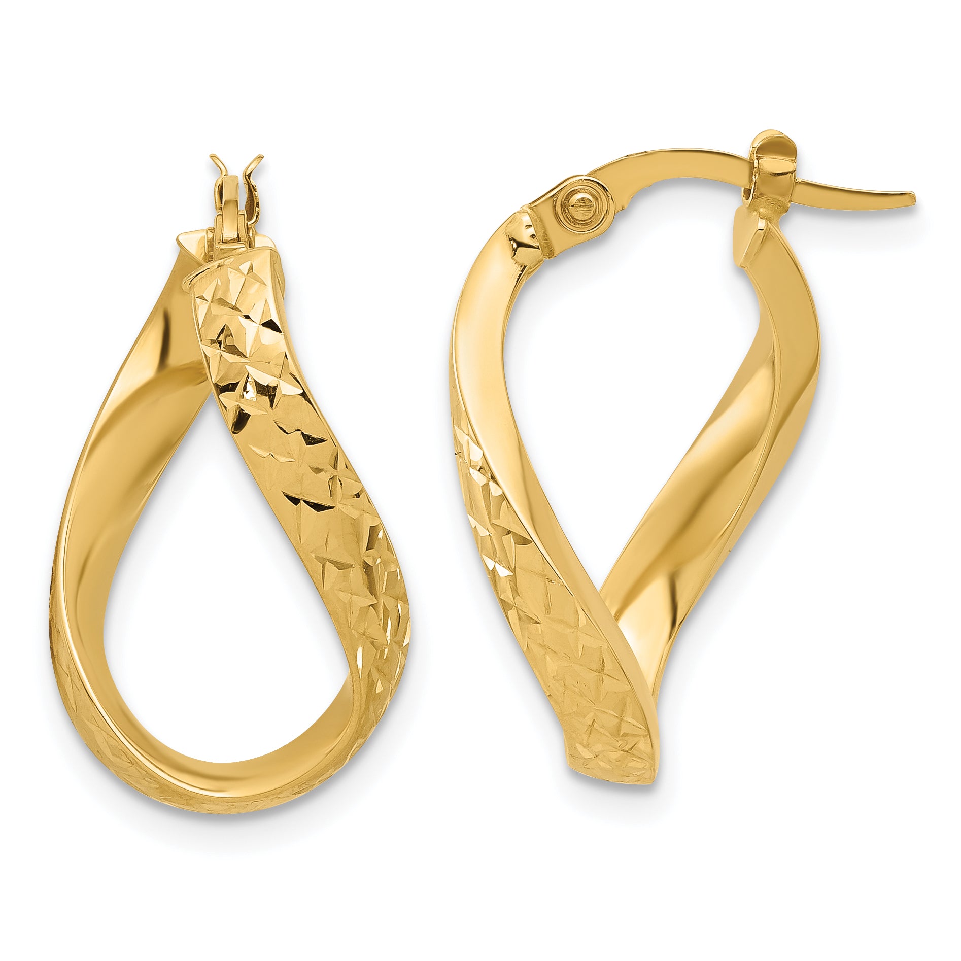 14K Polished and Diamond-cut Twist Hoop Earrings Main image