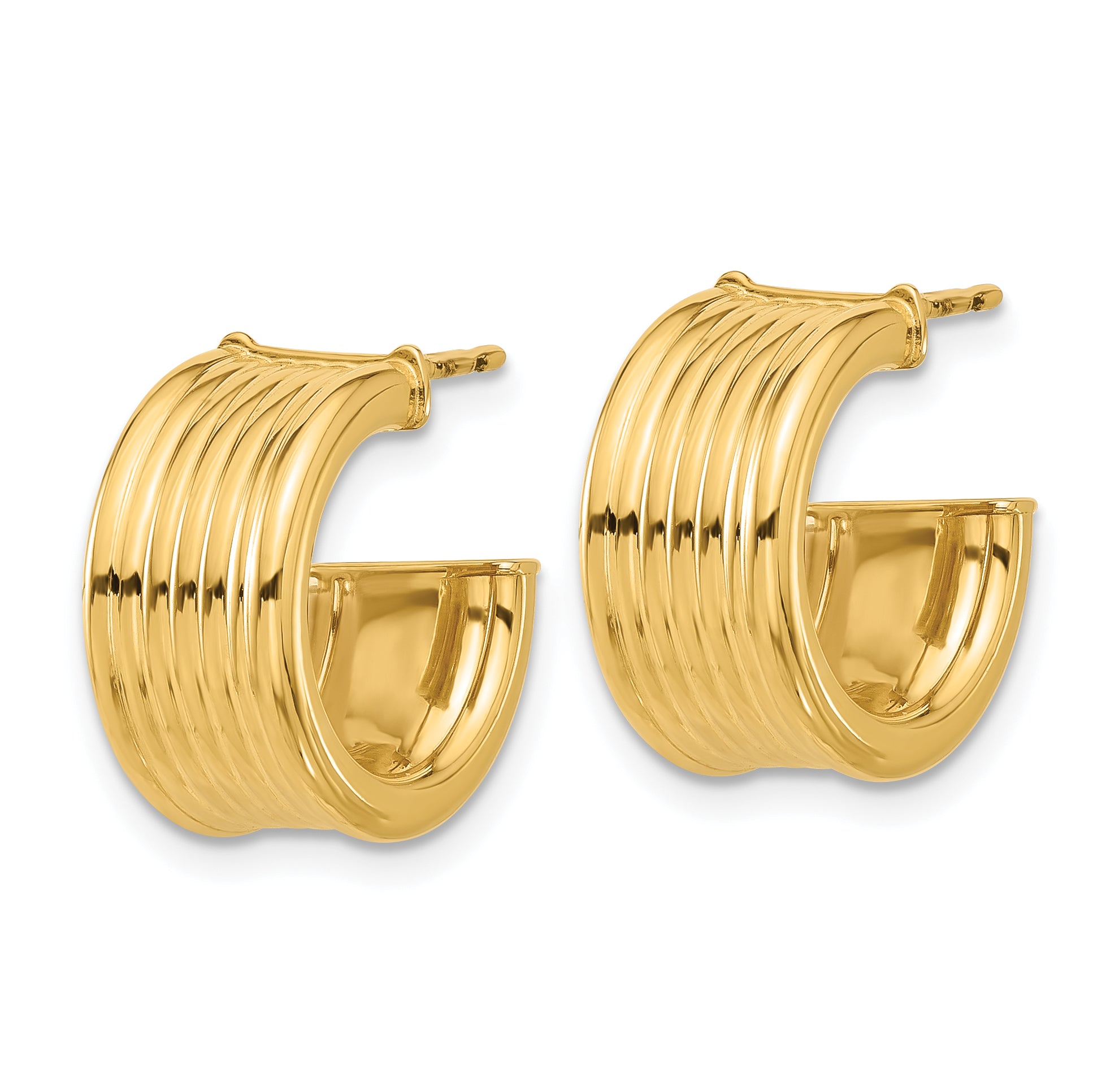 14K Polished and Grooved J-Hoop Post Earrings Secondary image