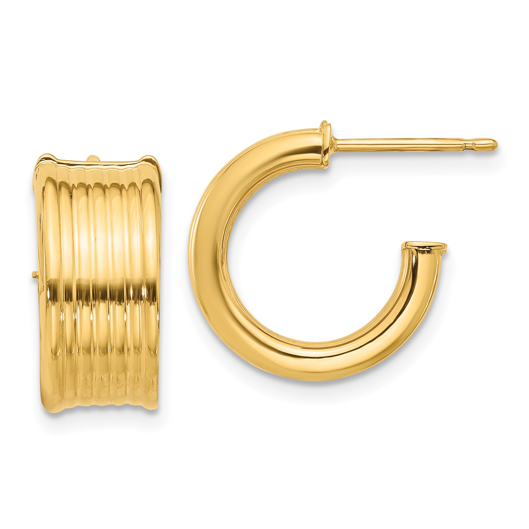14K Polished and Grooved J-Hoop Post Earrings Main image