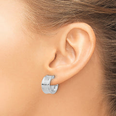 14K w/ White RH Plating Polished and Grooved J-Hoop Post Earrings