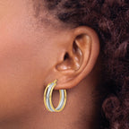 14K with Rhodium Polished and Diamond-cut Hoop Earrings