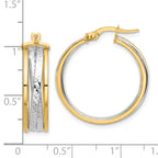 14K with Rhodium Polished and Diamond-cut Hoop Earrings