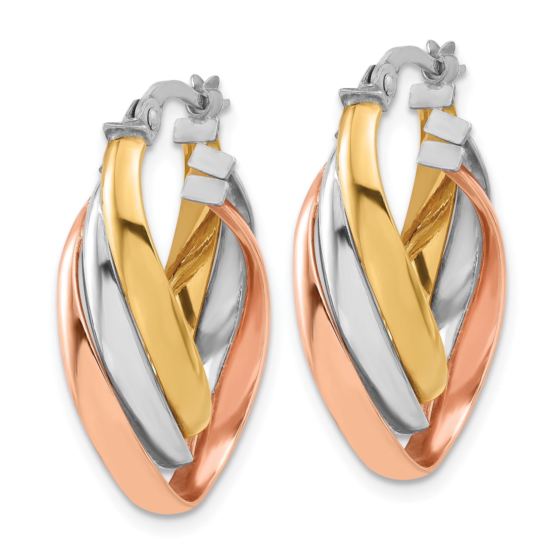 14K w/ White Rhod & Rose Gold-plating Polished Twist Hoop Earrings Secondary image