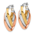 14K w/ White Rhod & Rose Gold-plating Polished Twist Hoop Earrings