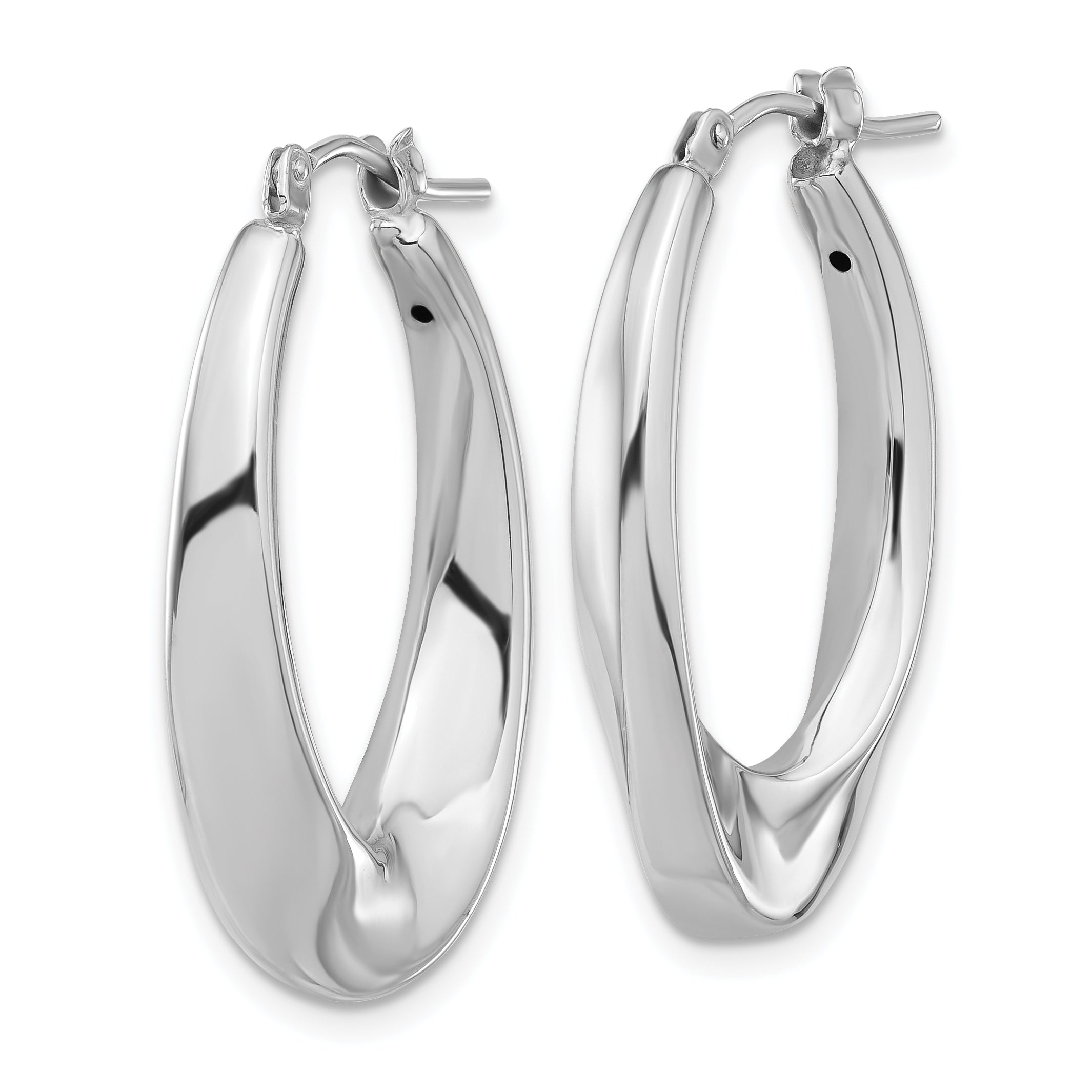 14K White Gold Polished Hollow Oval Twist Hoop Earrings Secondary image