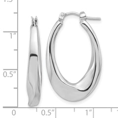 14K White Gold Polished Hollow Oval Twist Hoop Earrings
