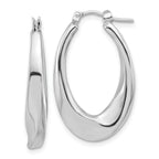 14K White Gold Polished Hollow Oval Twist Hoop Earrings