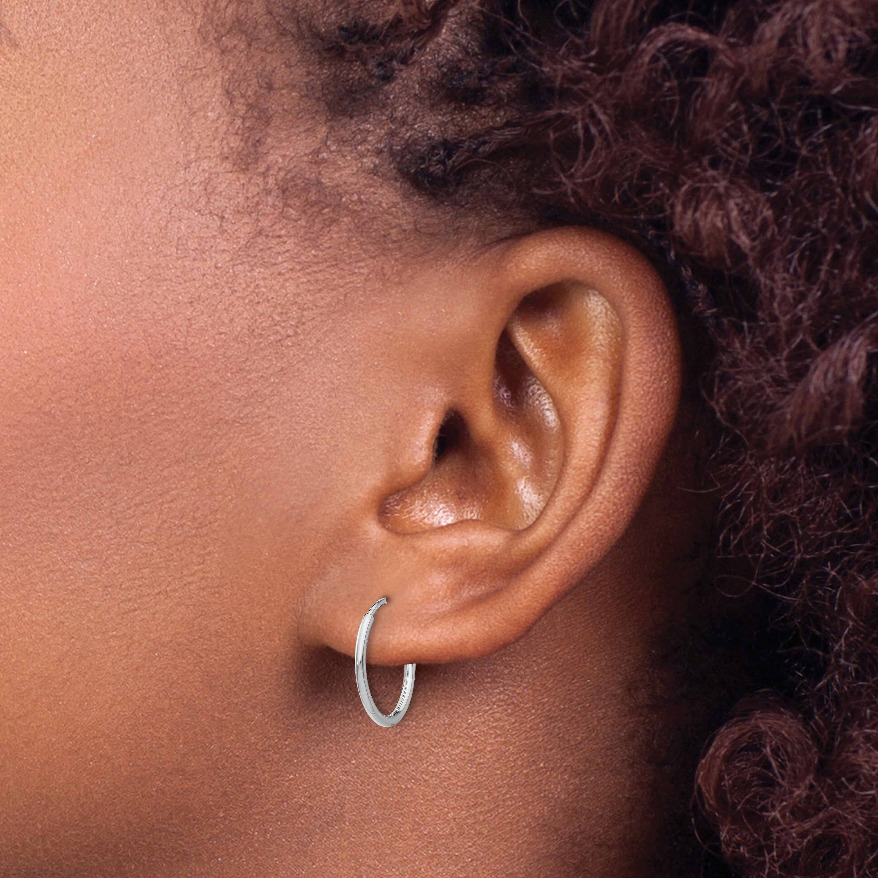 14k White Gold 1.20mm Endless Tube Hoop Earrings