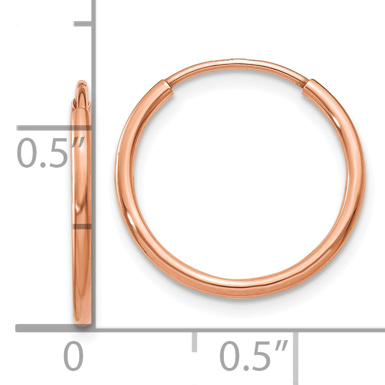 14k Rose Gold 1.20mm Polished Endless Hoop Earrings