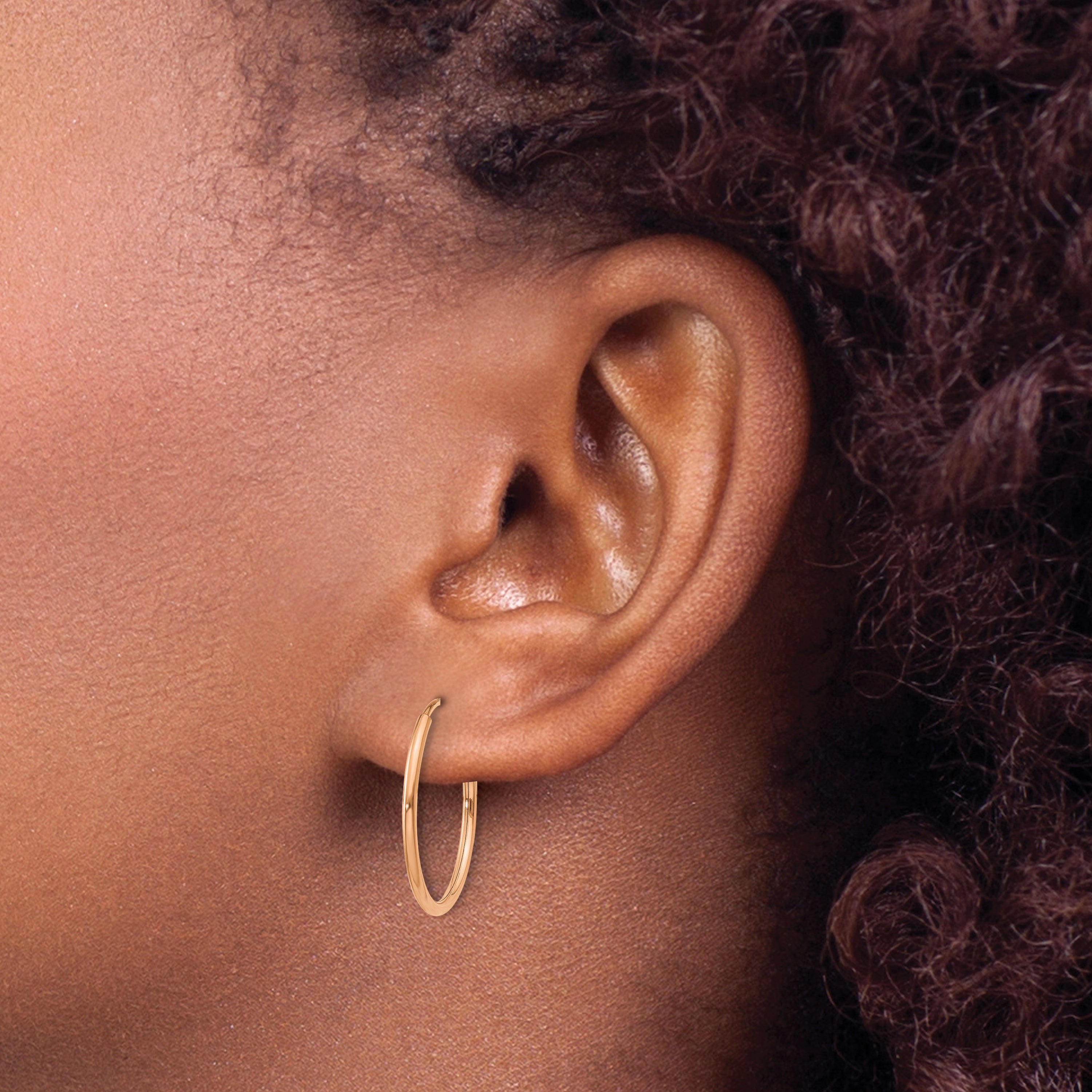 14k Rose Gold 1.00mm Polished Endless Hoop Earrings