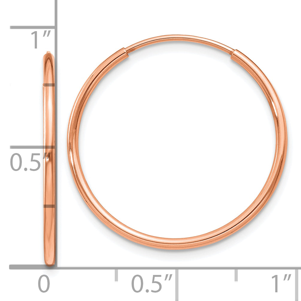 14k Rose Gold 1.00mm Polished Endless Hoop Earrings
