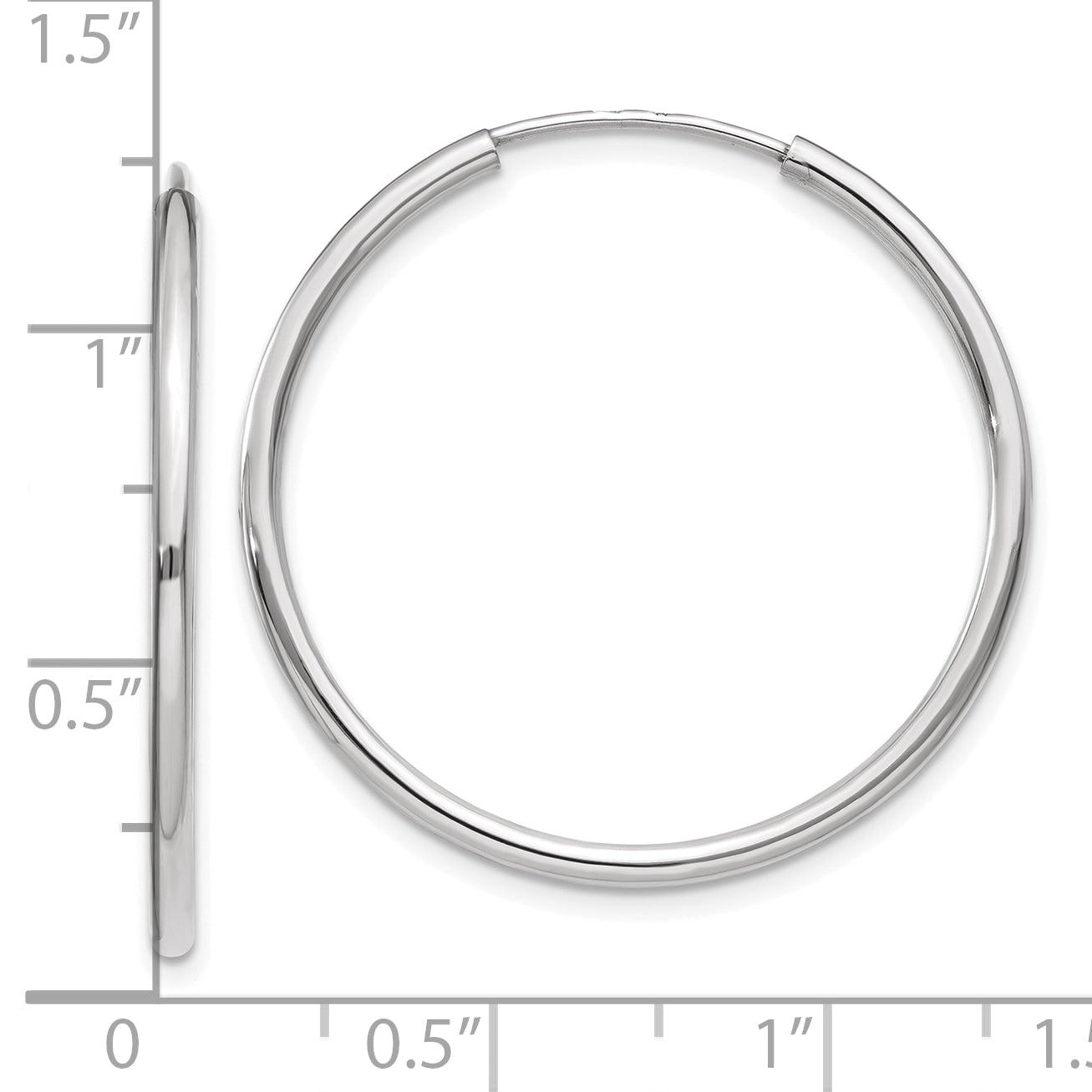 14k White Gold 1.00mm Polished Endless Tube Hoop Earrings