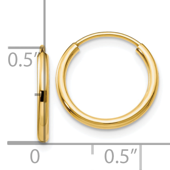 14k 1.2mm Polished Round Endless Hoop Earrings