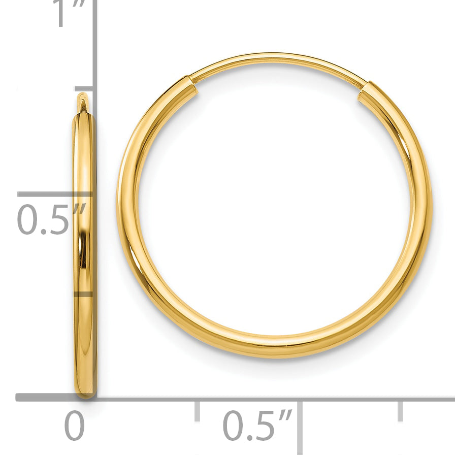 14k 1.2mm Polished Round Endless Hoop Earrings