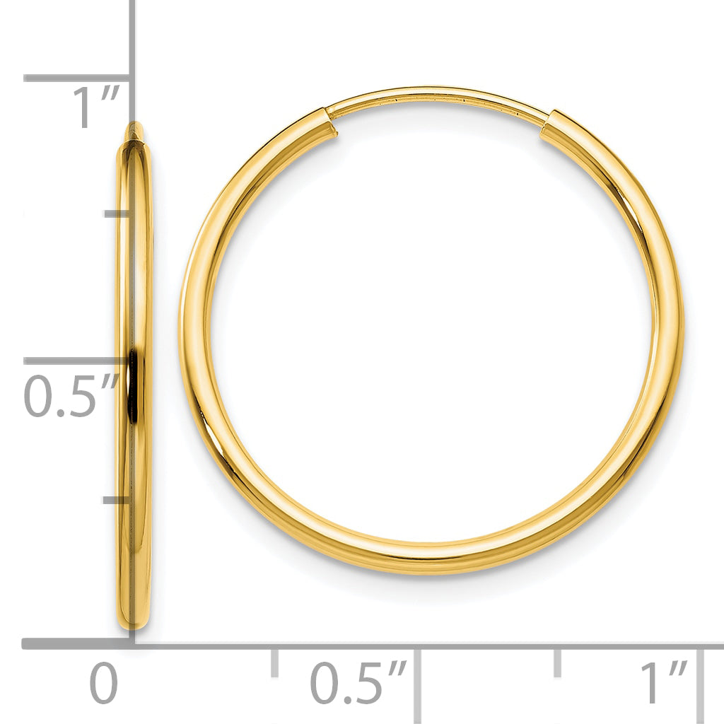 14k 1.2mm Polished Round Endless Hoop Earrings
