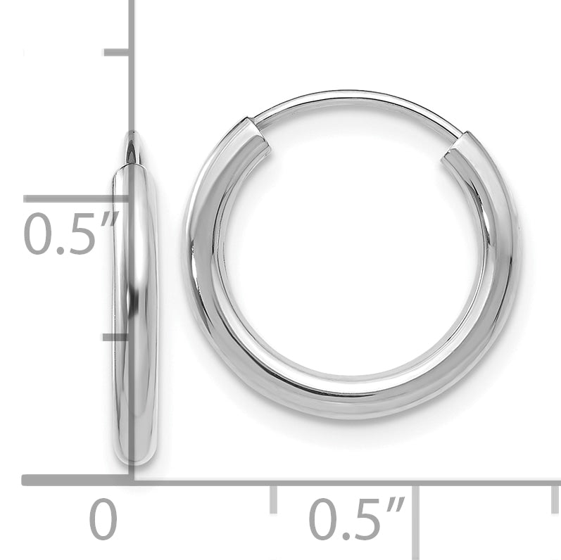 14k White Gold Polished Endless 2mm Hoop Earrings