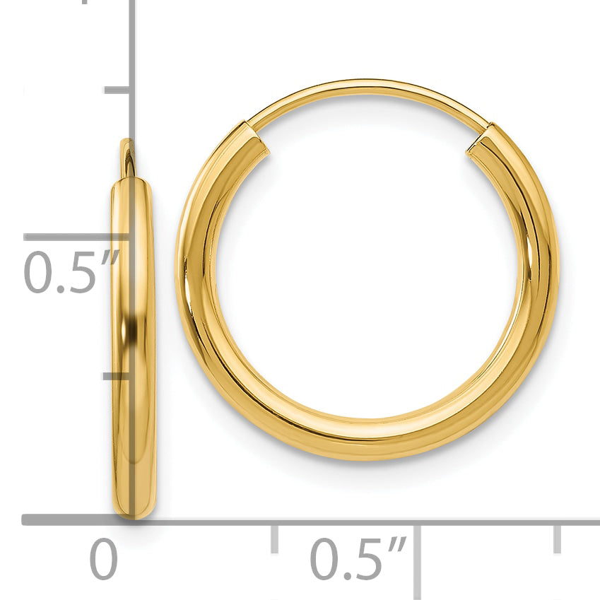 14k Polished Round Endless 2mm Hoop Earrings
