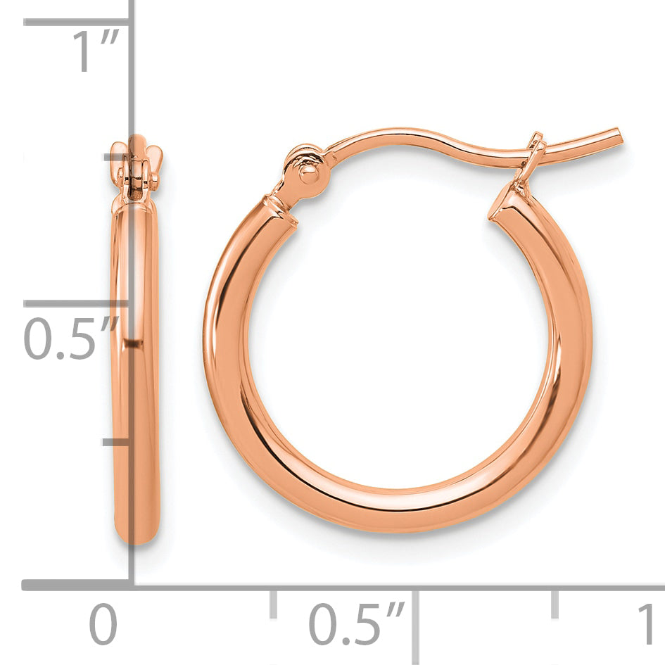 14k Rose Gold Polished 2x17.5mm Polished Hoop Earrings