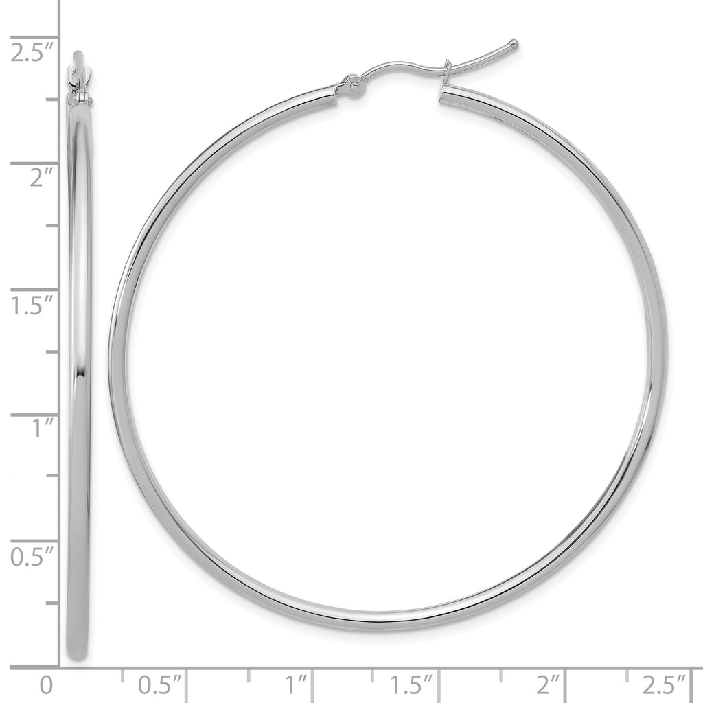 14k White Gold Polished 2x55mm Polished Hoop Earrings