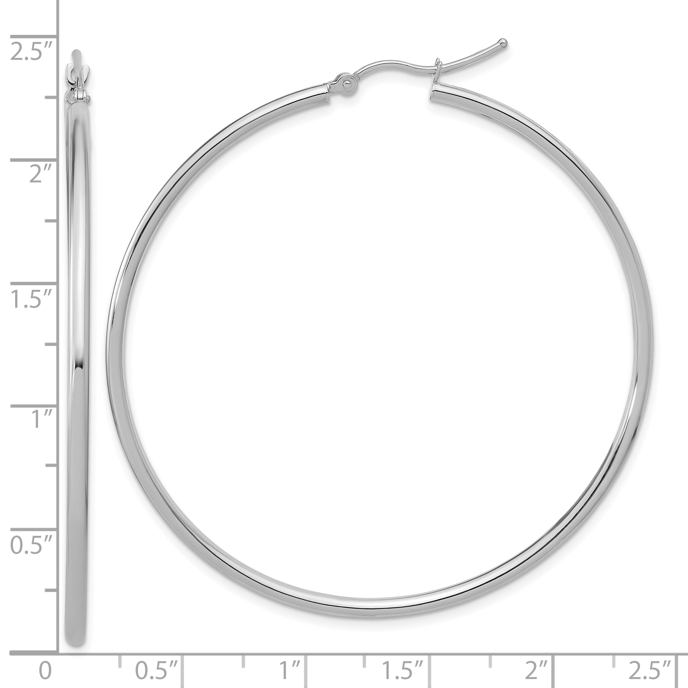 14k White Gold Polished 2x55mm Polished Hoop Earrings