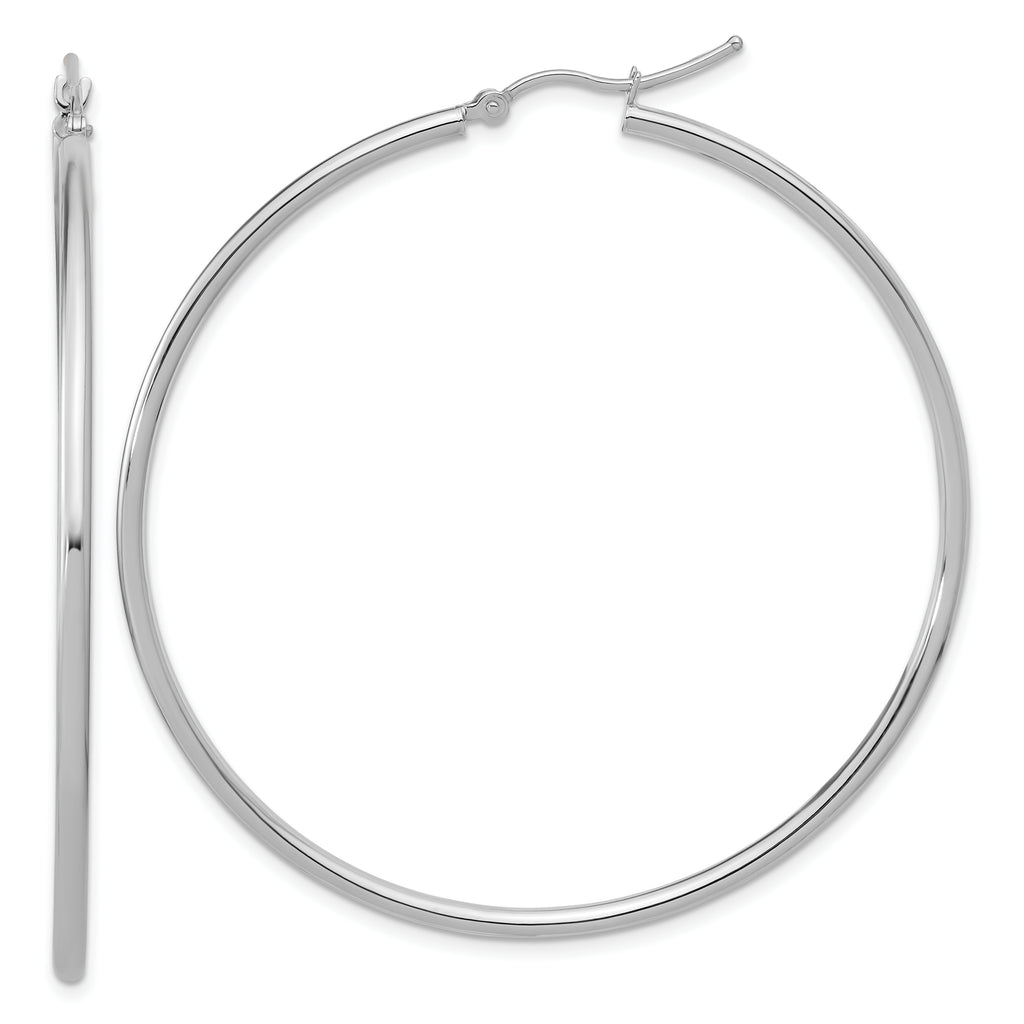 14k White Gold Polished 2x55mm Polished Hoop Earrings