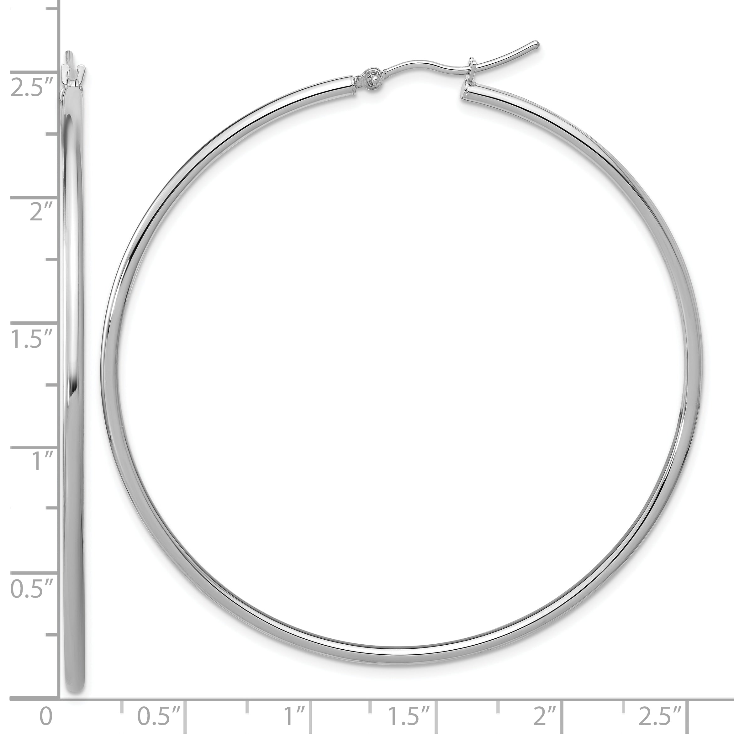 14k White Gold Polished 2x60mm Polished Hoop Earrings