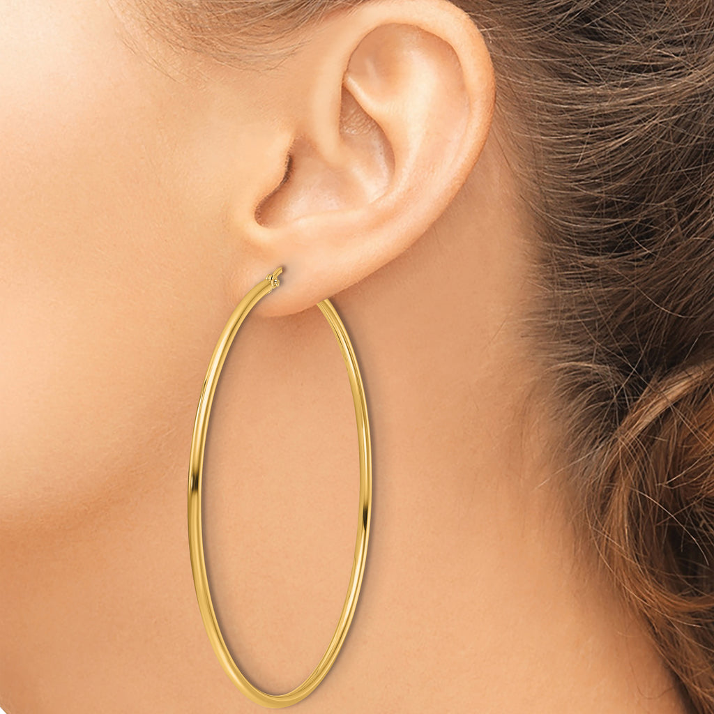 14k Polished 2x65mm Polished Hoop Earrings